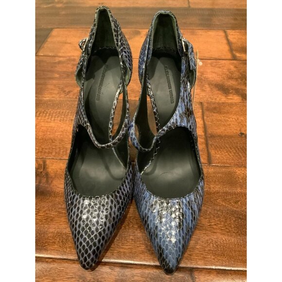 Alexander Wang Blue Leather Snakeskin Pointed Toe Stiletto Heels, Size 8.5/38.5 - Picture 2 of 9